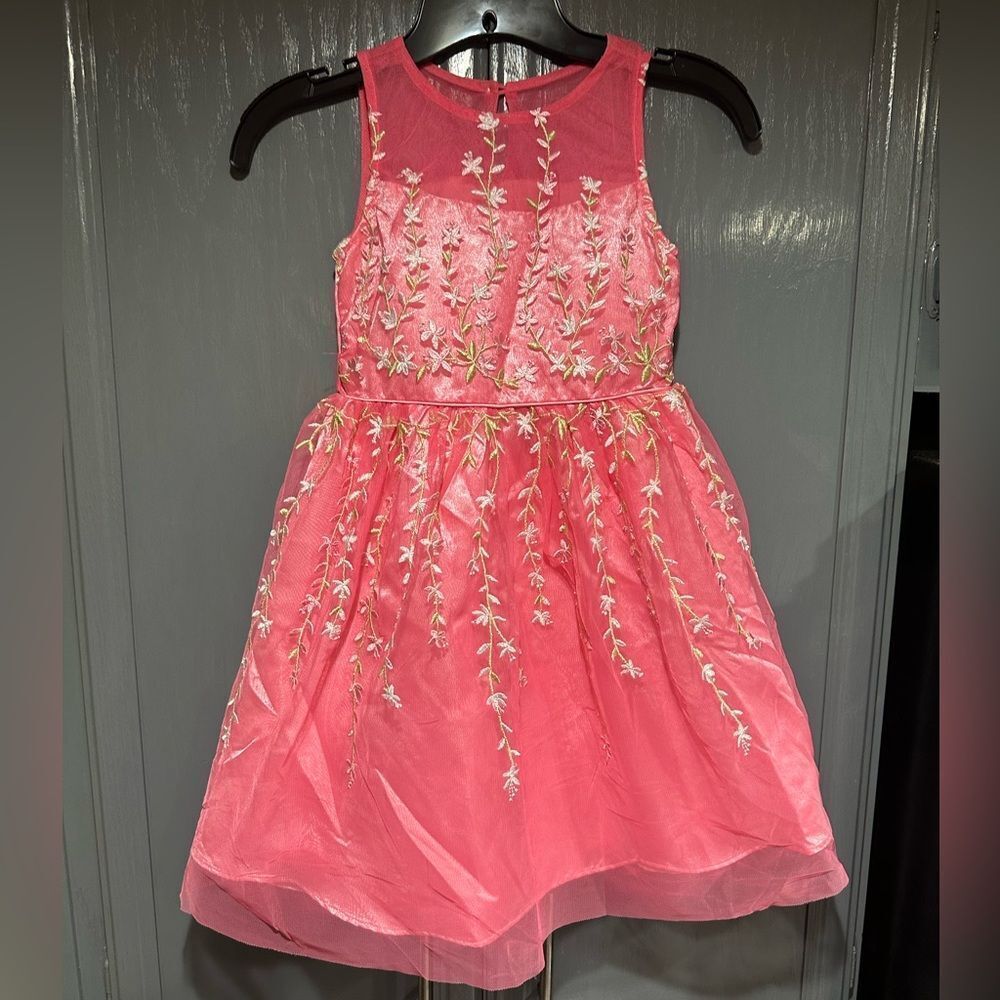 Jona Michelle Pink Tulle Layered Flower Flare Dress 6